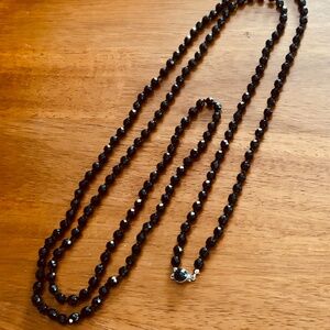 Vintage Black Crystal Beaded Knotted Faceted Necklace Made in Austria